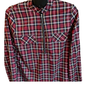 Plaid shirt like new small zip‎ up crew neck casual lightweight work office